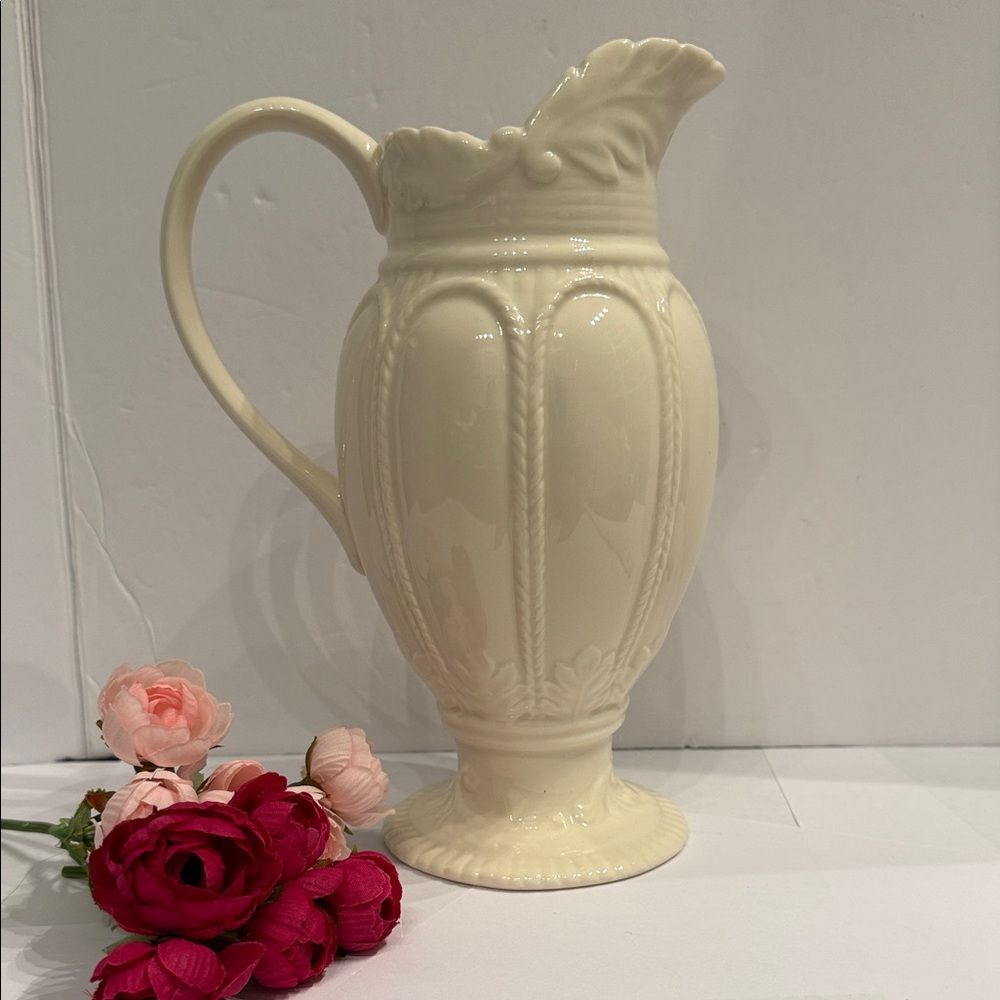 Two's Company vintage pitcher jug vase 9 inch cream color porcelain